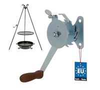 KOTARBAU® Carrete de parrilla para ajustar la altura de la parrilla de acero galvanizado con mango de madera Manivela de parrilla, manivela para parrilla
