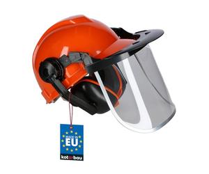 KOTARBAU® Casco de protección con visera, Protector facial y Protector auditivo, Casco de seguridad para construcción, Caso de trabajo, protección forestal, Caso amarillo ajustable, Casco con orejeras