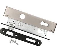 KOTARBAU Cerradura de embutir PZ 90/22 con caja de cerradura, contraplaca galvanizada, universal, izquierda/derecha, cerradura de seguridad para interior/exterior, negro/plata