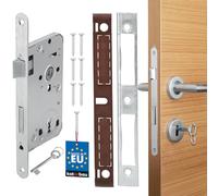 KOTARBAU® Cerradura insertable de 72/55 mm DIN izquierda, cerradura de puerta con placa de acero de alta calidad, resistente, color plateado