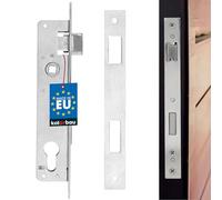 KOTARBAU® Cerradura para embutir para bombín 90/20, Cerraduras para puertas izquierda, Cerradura con placa de cierre, Cerradura de acero galvanizado, Herraje para portones y puertas