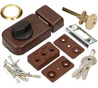 KOTARBAU® Cerrojo de puerta adicional 50/60 mm, Cerrojo con cilindro exterior, Marrón, Cerrojo con pomo giratorio, Cerrojo de seguridad, Cerradura de sobreponer, Cerradura adicional puerta, 3 llaves