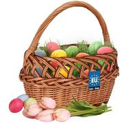 KOTARBAU Cesta de la compra, cesta de almacenamiento, cesta trenzada, 26 x 42 cm, cesta de champiñones, cesta para frutas, cesta de pícnic, color natural con rayas marrones, cesta de mimbre con asa