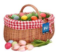 KOTARBAU® Cesta de Mimbre - con Asa - 46 x 32 x 43 cm - Marrón - Cesta Setas - Compra Picnic - con Forro de Tela a Cuadros Rojos - Decorativa - Ligera