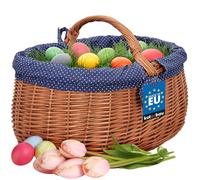 KOTARBAU® Cesta de Mimbre - con Asa - 47 x 31 x 32 cm - Marrón - Cesta Setas - Compra Picnic - con Forro de Tela Azul - Decorativa - Ligera