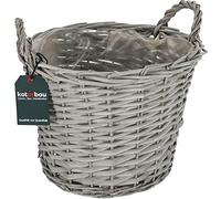 KOTARBAU® Cesta de Mimbre con Asas, 310 x 240 mm, Color gris, Cesta con Revestimiento de plástico, Cesta de Almacenamiento con Forro, Macetero, Decoración, Cesta para Plantas