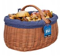 KOTARBAU® Cesta de mimbre natural con asa grande, con inserto de tela en color azul, cesta de mimbre trenzada, cesta de la compra con asa, cesta de la compra trenzada