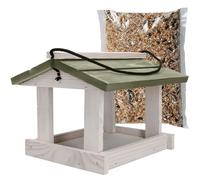 KOTARBAU® Comedero para Pájaros Colgante - 21x23.5 cm - Blanco & Gris - Comedero de Madera para Exterior - Alimentador de Pajaros - 0.5 kg Semillas Aves - Decoración Rústica en Jardín