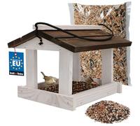 KOTARBAU® Comedero para Pájaros Colgante - 21x23.5 cm - Blanco & Marrón - Comedero de Madera para Exterior - Alimentador de Pajaros - 0.5 kg Semillas Aves - Decoración Rústica en Jardín
