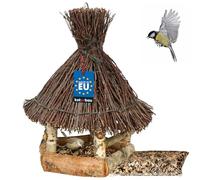 KOTARBAU® Comedero para Pájaros Colgante - Madera y Mimbre - 29x26 cm - Natural Marrón - Alimentador De Pájaros - Comedero de Madera para Exterior