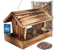 KOTARBAU® Comedero para Pájaros - Madera - 28x18x20 cm - Natural - con Paredes De Acrílico Transparente - 0.5 kg De Alimento Incluido - Comederode Madera - para Exterior - Jardín - Balcón Decoración