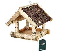 KOTARBAU® Comedero para Pájaros - Madera De Abedul - 25,5 x 25,5 x 23,5 cm - Marrón - Comedero Colgante para Pájaros Silvestres Exterior - Jardín Terrazal
