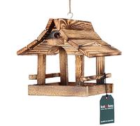 KOTARBAU® Comedero para Pájaros - Madera Quemada Clara - 22 x 26 x 22 cm - Marrón - Comedero Colgante para Pájaros Silvestres Exterior - Jardín Terrazal