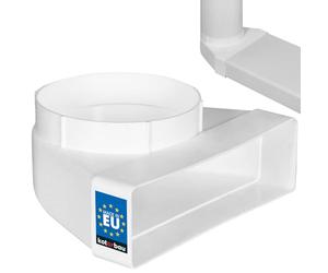 KOTARBAU® Conducto plano 90° para conducto de ventilación, redondo, cuadrado, transición 204 x 60 mm, pieza de transición de plástico, diámetro de 125 mm, color blanco, conector de canal, arco de