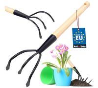 KOTARBAU® Cultivador de Mano para jardín, Aireador Manual 3 Dientes curvos, Mango de Madera Corto, Herramienta de jardinería para mullir y airear la Tierra, Garra de jardín, Extirpador pequeño