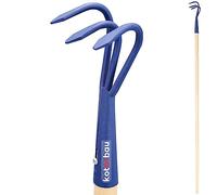 KOTARBAU® Cultivador para jardín, Aireador Manual 3 Dientes curvos, Mango de Madera Largo, Herramienta de jardinería para mullir y airear la Tierra, Garra de jardín, Extirpador con Mango Largo
