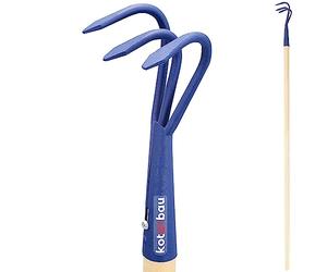KOTARBAU® Cultivador para jardín, Aireador Manual 3 Dientes curvos, Mango de Madera Largo, Herramienta de jardinería para mullir y airear la Tierra, Garra de jardín, Extirpador con Mango Largo