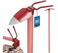 KOTARBAU® Doble azada de jardín con 2 dientes y hoja en forma de corazón, azada con mango de madera de 120 cm, herramientas de jardín, accesorios de jardín, herramientas manuales de jardín, azada para