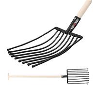 KOTARBAU® Horca de 9 púas, Horca con púas terminadas en Bolas para no dañar tubérculos, Horca para Patata, Remolacha y maíz, Horca de Acero con Botones, Horca con Mango de Madera, Horca para Campo