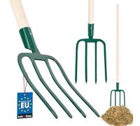 KOTARBAU® Horca de Acero con 4 Dientes Planos, Horca de jardín para Compost, Horca con Mango de Madera, Horca para airear Suelos, Horca para ablandar la Tierra y Remover Cultivos, Horquilla Campo