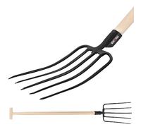 KOTARBAU® Horca de Acero con 5 Dientes, Horca de jardín para Compost, Horca con Mango de Madera en T, Horca para airear Suelos, Horca para ablandar la Tierra y airear el Compost, Horquilla Campo