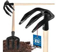 KOTARBAU® Horca para cavar de 3 dientes, Pala cosechadora para patatas, Horca con mango de madera 110 cm, Horca patatas, Herramientas de tierra para airear, desherbar y recolectar patatas, Horquilla