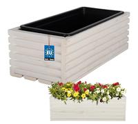 KOTARBAU - Jardinera de madera, 44 x 20 cm, con maceta interior, color blanco, para balcón, jardín, terraza, incluye inserto