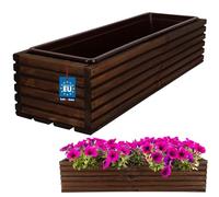 KOTARBAU - Jardinera de madera, 64 x 20 cm, con maceta interior, color marrón, para balcón, jardín, terraza, incluye inserto
