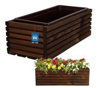 KOTARBAU Jardinera de madera de 44 x 20 cm con maceta interior, jardinera para balcón, marrón, macetero, macetero, macetero, macetero de madera, jardinera, exterior, balcón, jardín, terrazas, caja con