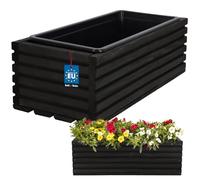 KOTARBAU Jardinera de madera de 44 x 20 cm con maceta interior para balcón, color negro, maceta para balcón, maceta, macetero, macetero, jardinera, exterior, balcón, jardín, terrazas, caja con inserto
