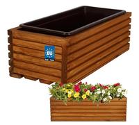 KOTARBAU Jardinera de madera de 44 x 20 cm con maceta interior para balcón, color roble, maceta para balcón, maceta, maceta, maceta, macetero, macetero, balcón, jardín, terrazas, caja con inserto