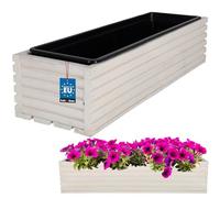 KOTARBAU Jardinera de madera de 64 x 20 cm con maceta interior para balcón, color blanco, maceta para balcón, maceta, macetero, macetero de madera, jardinera, exterior, balcón, jardín, terrazas, caja