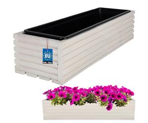 KOTARBAU Jardinera de madera de 64 x 20 cm con maceta interior para balcón, color blanco, maceta para balcón, maceta, macetero, macetero de madera, jardinera, exterior, balcón, jardín, terrazas, caja
