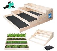 KOTARBAU Jardinera elevada para jardín, caja de cultivo, 120 x 120 cm + guantes con garras, color natural, jardinera, marco de palés, torre de plantación, kit de jardinería, jardinera grande, exterior