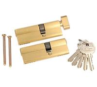 KOTARBAU® Juego de 2 Cilindros de seguridad 50x35 mm, 5 Llaves, Bombín para cerradura, Cilindro de Latón para Puertas Interiores y Exteriores, Bombín con doble llave + Bombín con pomo, 2 uds