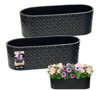 KOTARBAU® Juego de 2 macetas alargadas interiores de cerámica esmaltada, 13 x 37 cm, altura de 12 cm, color azul cobalto, macetas ovaladas, para ventana, alféizar, maceta, interior, maceta, ovalada