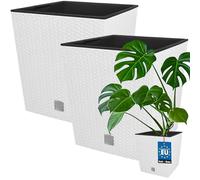 KOTARBAU® Juego de 2 macetas de 64 l, altura de 40 cm, de plástico, color blanco, con maceta interior, juego de macetas como maceta de ratán para interior y exterior