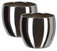 KOTARBAU® Juego de 2 macetas de cerámica de 13 cm, Tiesto para Flores y Plantas, Plateado, macetero Redondo para Interiores, Maceta para el hogar, diseño Moderno, Efecto Espejo, Reflejo Brillante