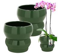 KOTARBAU® Juego de 2 macetas de cerámica esmaltada, color verde, 11,5 cm, altura de 13 cm, para plantas de interior, color verde