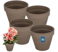 KOTARBAU® Juego de 4 macetas de Terracota con Borde 13 cm para Interiores y Exteriores, Tiesto para Plantas, Arcilla de Terracota, Maceta para balcón o jardín, Cerámica sin esmaltar, Rústica, Beige