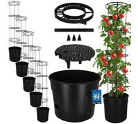 KOTARBAU Juego de 5 plantas de tomate - Macetero - 39 cm - con soporte para enredaderas - 153 cm - Maceta para tomate - para balcón - Soporte para plantas - Negro