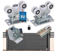 KOTARBAU® Juego de 5 ruedas para puertas correderas, perfil de 80 x 80 mm, de acero galvanizado, para puerta de entrada, juego completo, riel con ruedas, guía de suelo