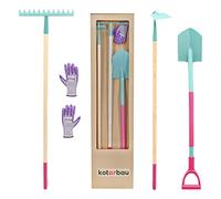 KOTARBAU® Juego de Herramientas de jardín: azada, rastrillo, Pala y Guantes, Set de 4 Herramientas de jardinería y huerto, Kit jardinería, Herramientas de Acero
