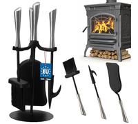KOTARBAU® Juego de herramientas para chimenea de acero, Set de 4 piezas: escoba, pala y atizador de ceniza con soporte de pie, Herramientas para chimenea, estufa, Utensilios de chimenea