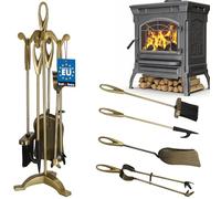 KOTARBAU® Juego de herramientas para chimenea de metal dorado, Set de 5 piezas: escoba, pala, pinzas y atizador de ceniza con soporte de pie de cristal, Herramientas para estufa latón, Retro