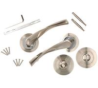 KOTARBAU® Juego de manillas con roseta redonda, Manivelas con condena de puerta, Manilla níquel satinado, Manillas para puerta de zamak, Manetas, Tiradores para puertas de baño