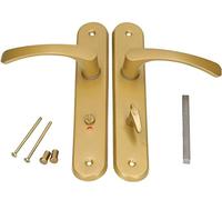 KOTARBAU® Juego de manillas para puerta de baño, Manilla con pestillo, Placa larga, 90 mm, Manillas de aluminio - dorado, 2 Manetas con cierre, Manijas diseño clásico, Kit de montaje, Picaportes