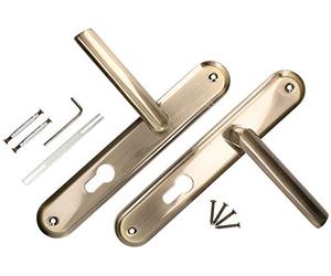KOTARBAU® Juego de manillas para Puerta, Manilla con Agujero de Cilindro, 72 mm, Manijas de Puerta Placa Larga, Manetas, Manillas para Puerta Interior y Exterior, Picaportes Bronce, latón Envejecido