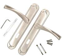 KOTARBAU® Juego de manillas para puerta, Manilla con bocallave, 72 mm, Manijas de puerta de placa larga, 2 Manetas, Manillas para puerta interior y exterior, Picaportes níquel satinado, Kit de montaje