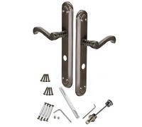 KOTARBAU® Juego de manillas para puerta, Manilla con pestillo, 90 mm, Manijas de puerta de placa larga, 2 Manetas, Manillas para puerta interior y exterior, Picaportes, Kit de montaje, Cuero